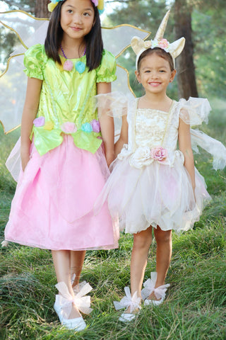Fairy Inspired Shoes -  White Rock Glitter Mary Jane Flats with Chiffon BowKids Shoes