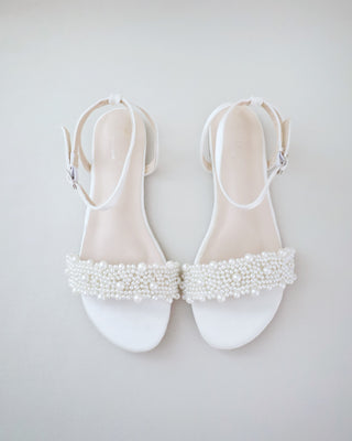 Satin Wedding Flat Sandal with Perla AppliqueWomen Shoes