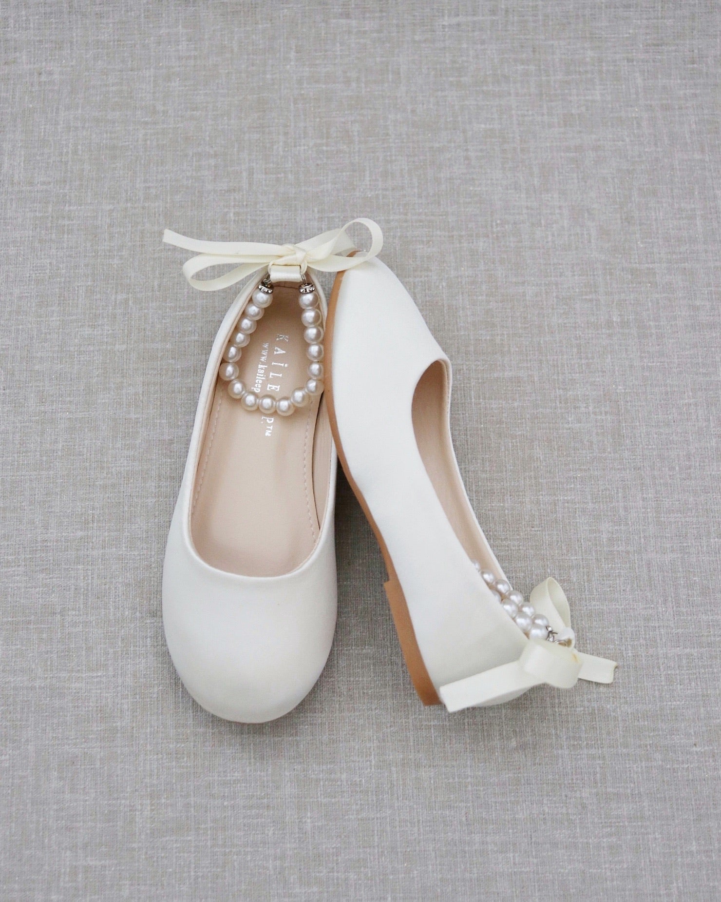 Satin Flats with Pearls Ankle Strap