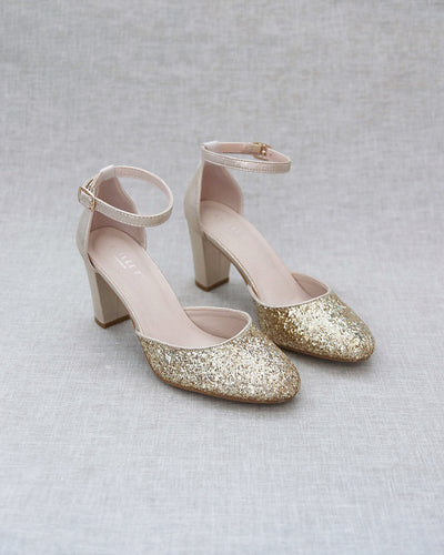 Gold Glitter Block Heels