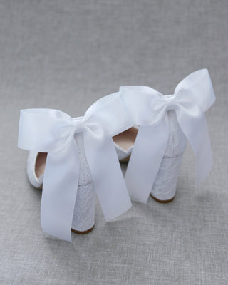 Lace Block Heel with Satin Back BowWomen Shoes