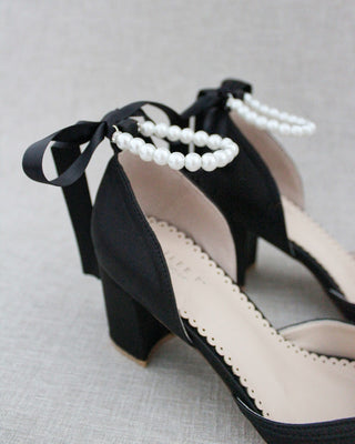 All Pearl Ankle Strap Evening Block HeelWomen Shoes