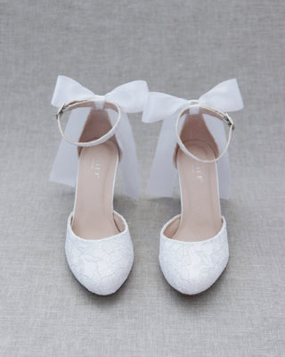 Lace Block Heel with Satin Back BowWomen Shoes