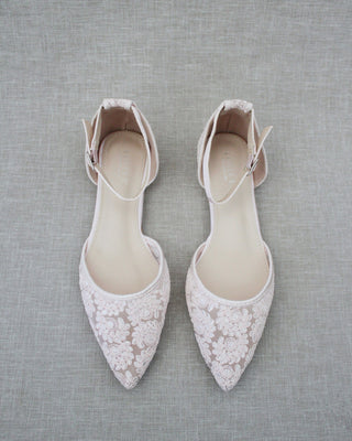Crochet Lace Pointy Toe Flats with Ankle StrapWomen Shoes