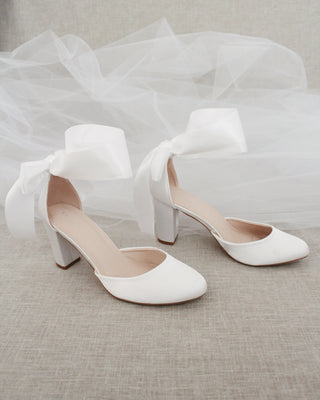 Satin Block Heel with Wrapped Ankle TieWomen Shoes
