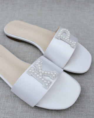 Personalized Satin Slip On Flat Wedding SandalsWomen Shoes