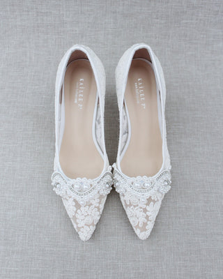Lace Wedding Heels with Pearl DetailWomen Shoes