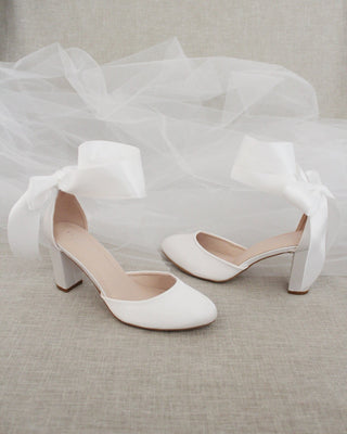 Satin Block Heel with Wrapped Ankle TieWomen Shoes