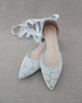 Crochet Lace Pointy Toe with Ankle Tie or Ballerina Lace UpWomen Shoes