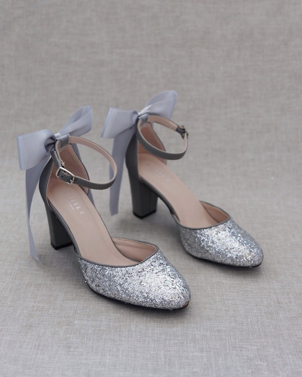 Silver 3 inch clearance block heels