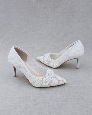 Lace Wedding Heels with Pearl DetailWomen Shoes