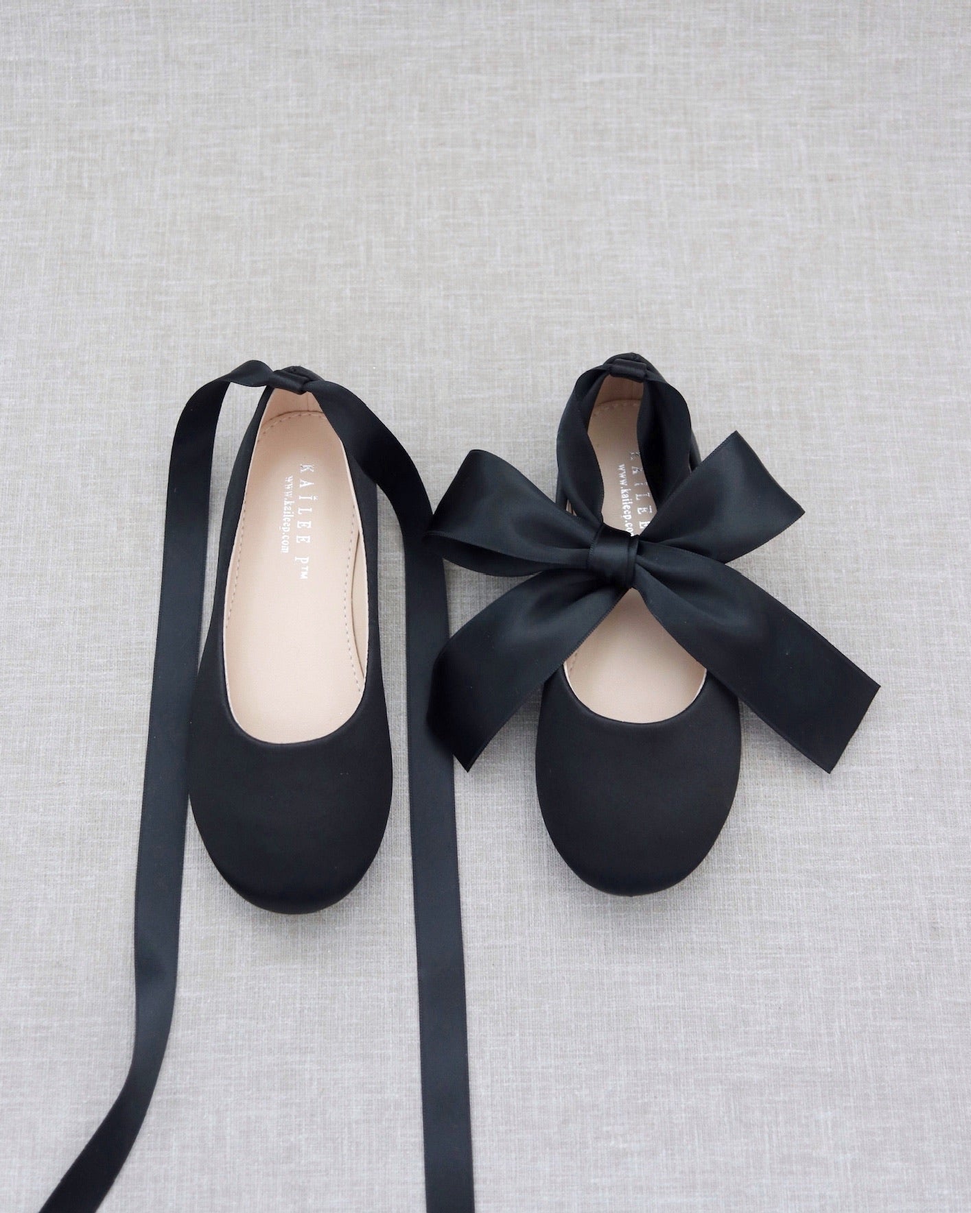 Black Satin Ankle Tie or Ballerina Lace Up, Girls Birthday Shoes