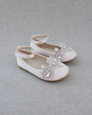 Girls Satin Ballet Flats with Small Rhinestones AppliqueKids Shoes