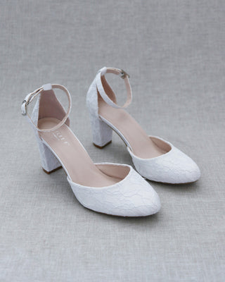 Lace Block Heel with Ankle StrapWomen Shoes