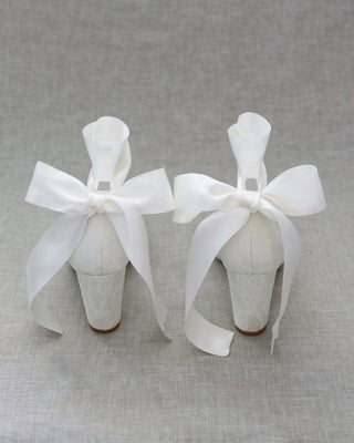 Lace Block Heel with Wrapped Satin TieWomen Shoes
