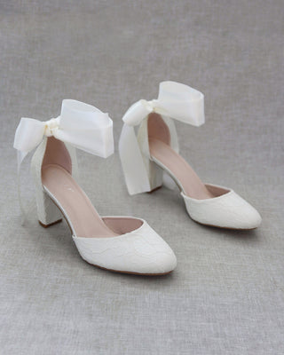 Lace Block Heel with Wrapped Satin TieWomen Shoes