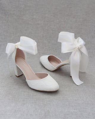 Lace Block Heel with Wrapped Satin TieWomen Shoes
