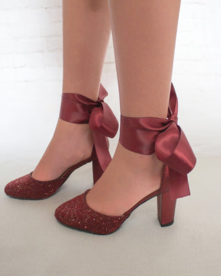 Rock Glitter Block Heel with Wrapped Satin TieWomen Shoes