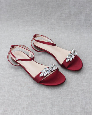 Satin Flat Sandal with Butterfly Brooch and Ankle StrapWomen Shoes