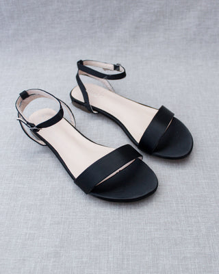 Satin Flat Sandal with Ankle StrapWomen Shoes