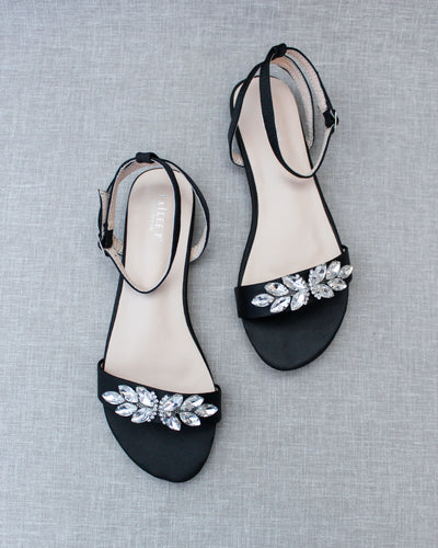 black satin flat sandals