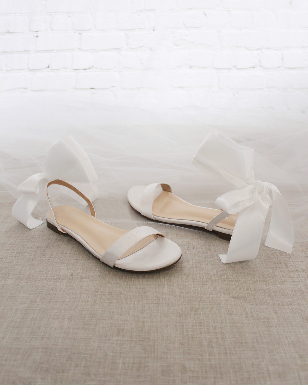 Ankle Strap Ivory Dress Sandals Wedding White Satin Girls Flat Sandal With  Wrapped Satin Tie, Flower Girls Shoes Wrapped Sheer Tie Little Kid