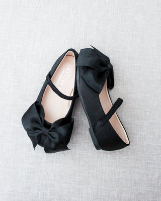 Satin Mary Jane Flats with Front Satin BowKids Shoes