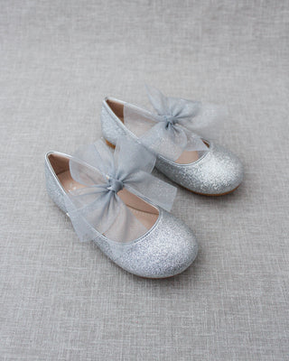 Fine Glitter Mary Jane with Chiffon BowKids Shoes