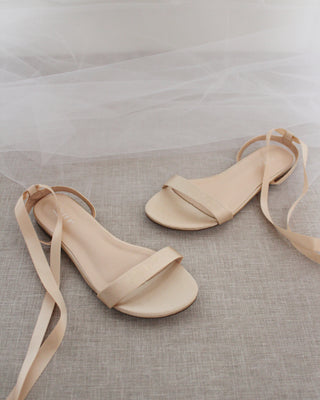 Satin Flat Sandal with Ballerina Lace UpWomen Shoes