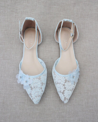 Crochet Lace Pointy Toe Flats with Flower AppliqueWomen Shoes