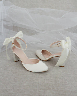 Satin Block Heel with Satin Back BowWomen Shoes