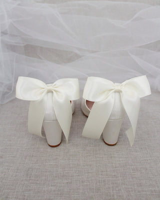 Satin Block Heel with Satin Back BowWomen Shoes