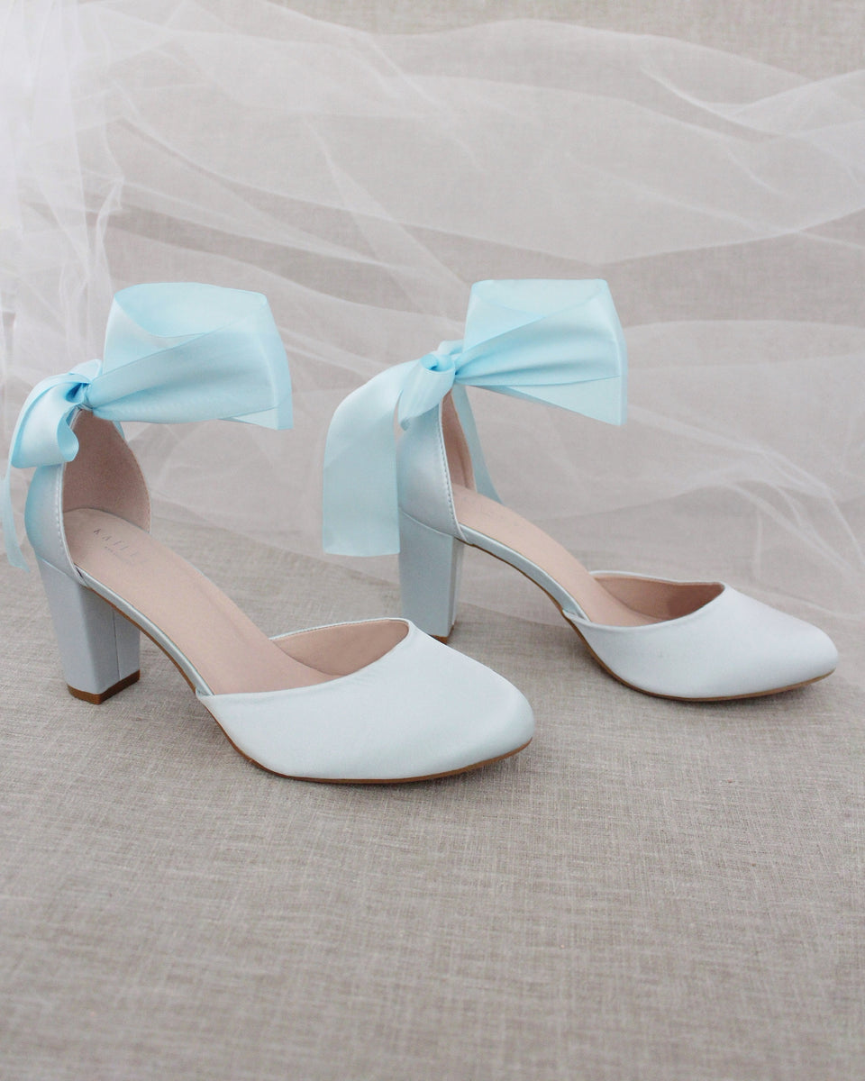 satin light blue shoe
