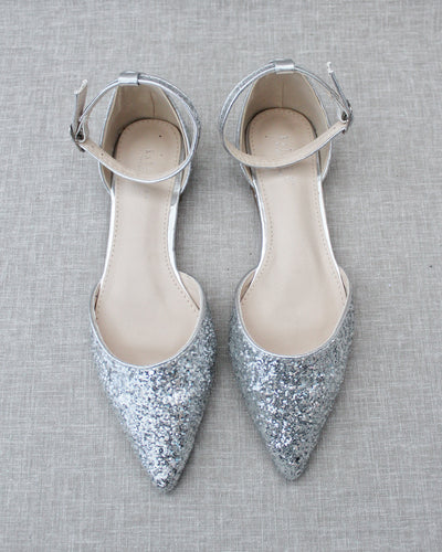 Silver Glitter Women Flats