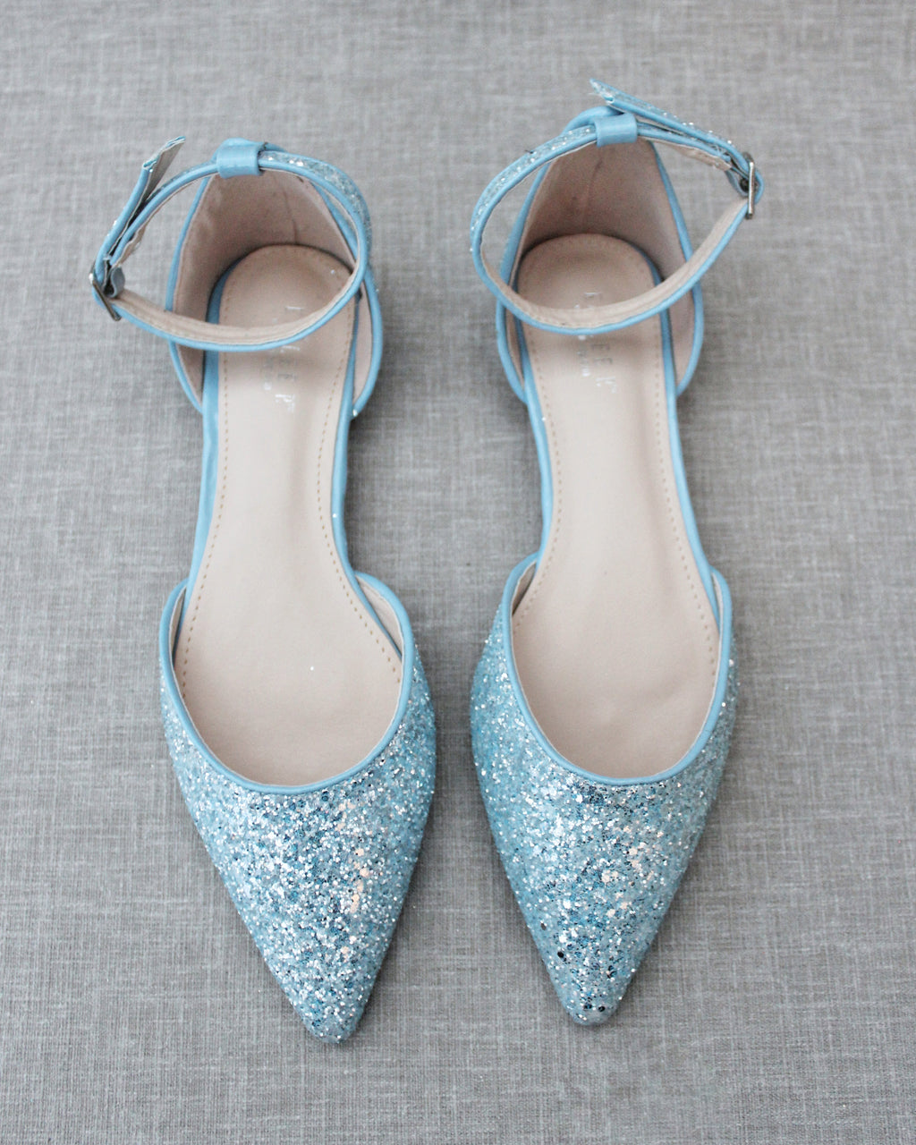 Flat Shoes with Textured Upper and Beaded Strap - Blue