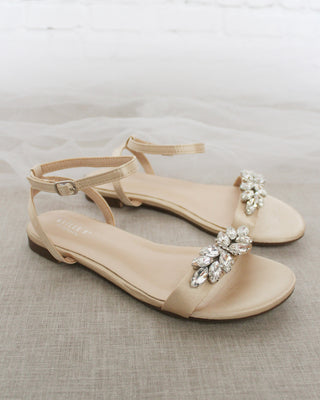 Satin Flat Sandal with Butterfly Brooch and Ankle StrapWomen Shoes