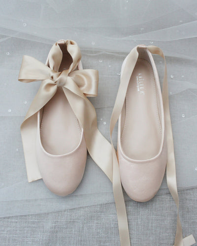 Champagne Satin Flats with Satin Ties