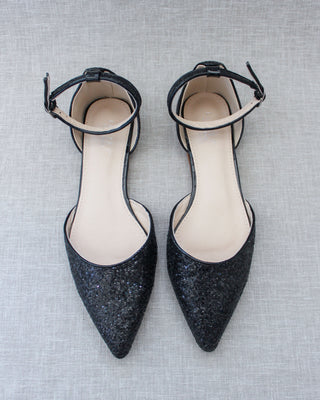Rock Glitter Ankle Strap FlatsWomen Shoes
