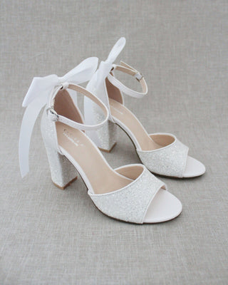 Wedding Sparkly Tall Block Heel with Long BowWomen Shoes