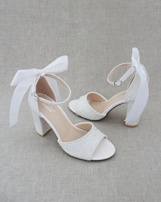 Wedding Sparkly Tall Block Heel with Long BowWomen Shoes