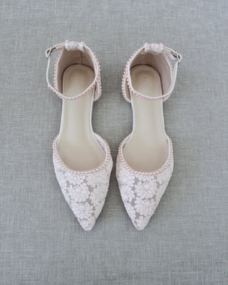 Crochet Lace Pointy Toe with Mini PearlsWomen Shoes
