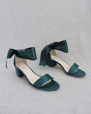 Satin Block Heel Sandal with Wrapped Ribbon TieWomen Shoes