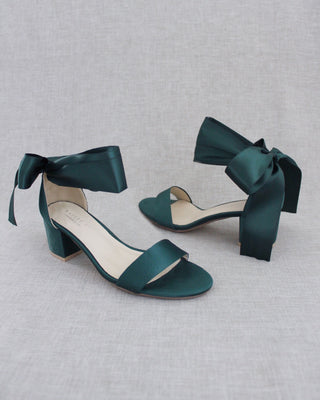 Satin Block Heel Sandal with Wrapped Ribbon TieWomen Shoes