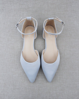 Satin Pointy Toe Flats with Ankle StrapWomen Shoes