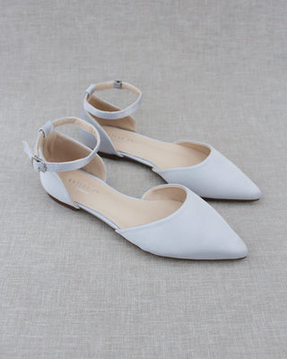 Satin Pointy Toe Flats with Ankle StrapWomen Shoes