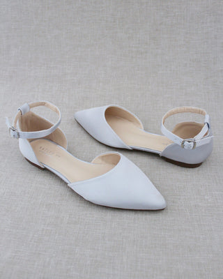 Satin Pointy Toe Flats with Ankle StrapWomen Shoes