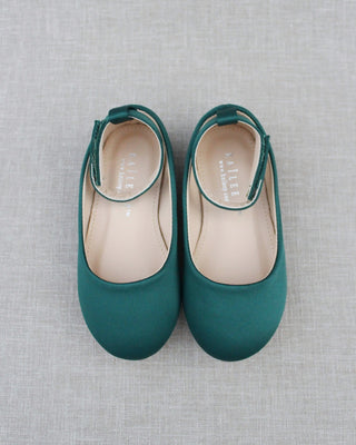 Satin Flats with Velcro Ankle StrapKids Shoes