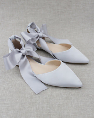 Satin Pointy Toe Flats with Satin Ankle Tie or Ballerina Lace UpWomen Shoes