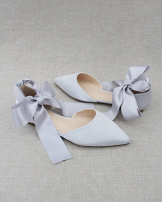 Satin Pointy Toe Flats with Satin Ankle Tie or Ballerina Lace UpWomen Shoes