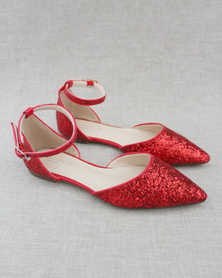 Rock Glitter Ankle Strap FlatsWomen Shoes